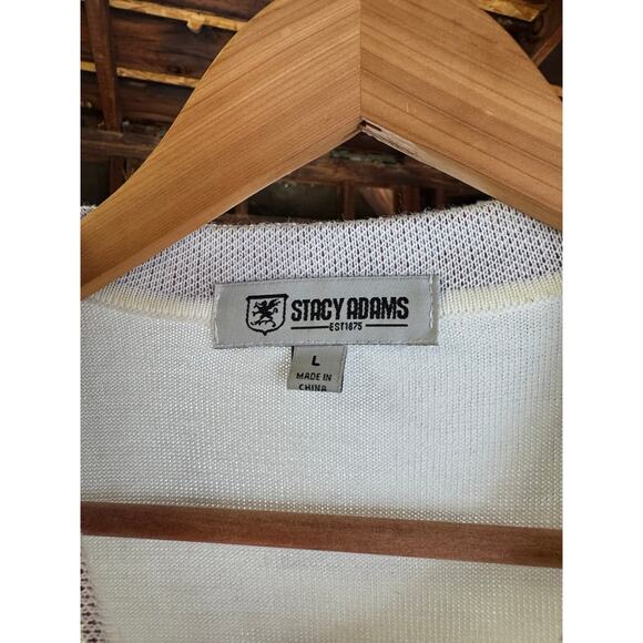 Stacy Adams Retro Knit Shirt L | Button-Up Polo | White with Red/Green Stripe - Picture 2 of 4